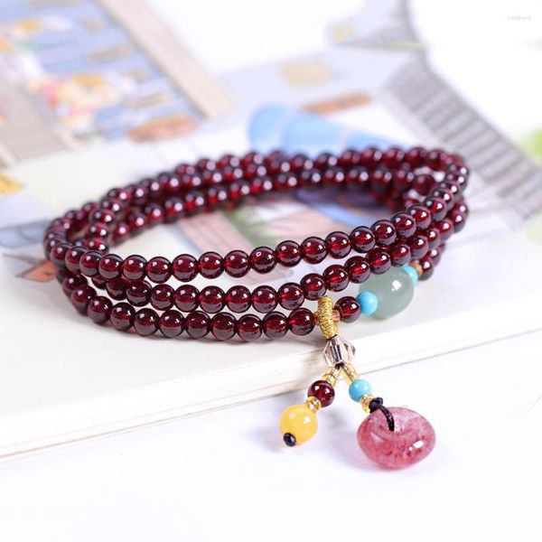 Bracelet en grenat rouge vin fait à la main, Quartz fraise naturel, boucle de paix, pendentif à breloque, bijoux de fête