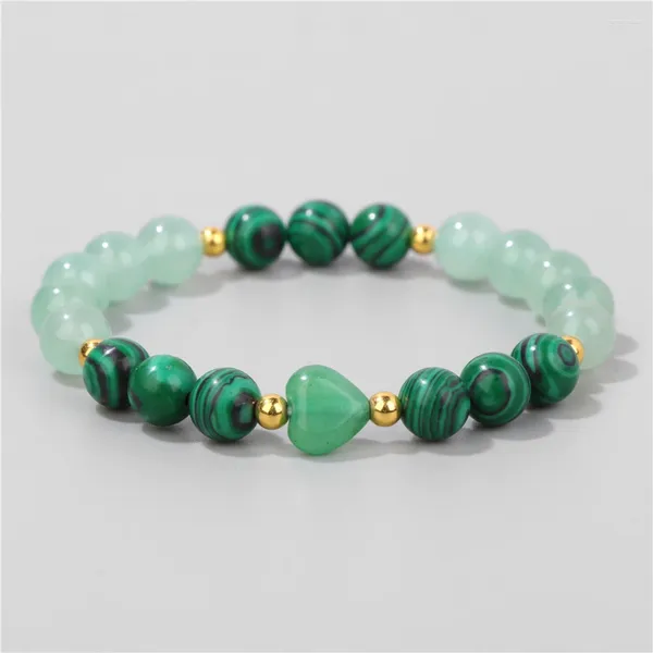 Pulsera hecha a mano con dijes para mujer, cuentas redondas de malaquita y ojo de tigre, cuentas de Jades, pulseras de corazón de amor, joyería para hombres, amigos, regalo para parejas, 8mm