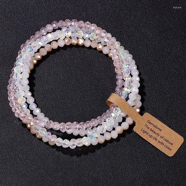 Strand fait à la main femmes cristal perlé Bracelet ensemble 3x4mm perles de verre rondes Bracelets extensibles femmes filles Boho Bracelets bijoux cadeau