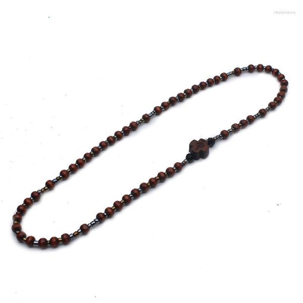 Brin fait à la main en bois chapelet perle chaîne Bracelet croix pendentif bracelets religieux catholique Christ prière bijoux cadeau