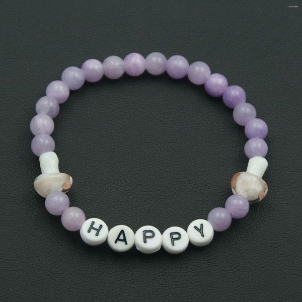 Strand Happy Letter Purple Plastic Bead Bracelet Fille Bijoux Cadeau