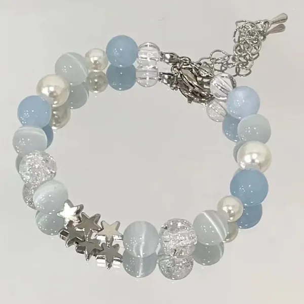 Strand Harajuku pentagramme perle pour femmes 2024 coréen esthétique mignon étoile bleu boule de verre Bracelets Y2k bijoux cadeaux