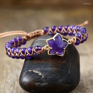 Strand Healing Crystal Amethisten Rozenkwarts Kralen Bohemen Handgemaakte Vriendschap Slide Geweven Armband Spirituele Sieraden Dropship