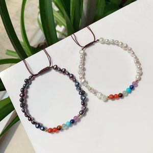 Bijoux de guérison brin 7 bracelets en pierre Chakra pour femmes perles de cristal colorées petite véritable perle d'eau douce naturelle baroque