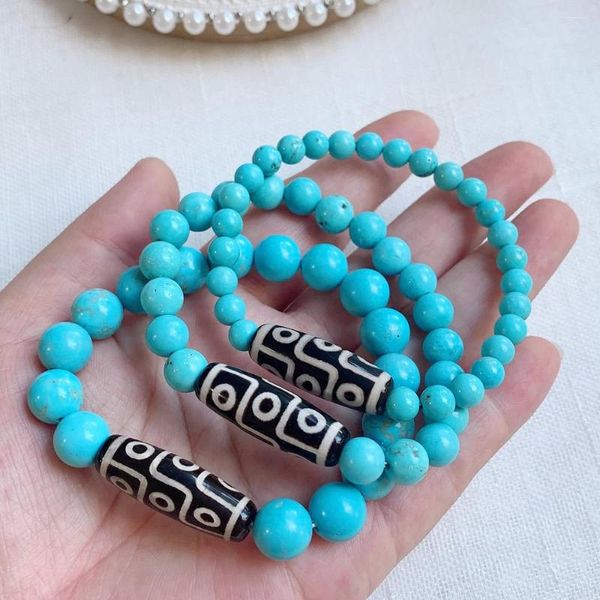 Strand Healing Naturel Tibétain Dzi Agates Bracelets Vintage Neuf Yeux Bouddha Prière Charmes Rond Bleu Turquoises Perlé Bracelet