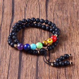 Strand Gezondheid Mala 6mm Zwarte Lava Vulkanische Rots Stenen Meditatie Chakra Japa 54 Kralen Wrap Armband Gift Groothandel