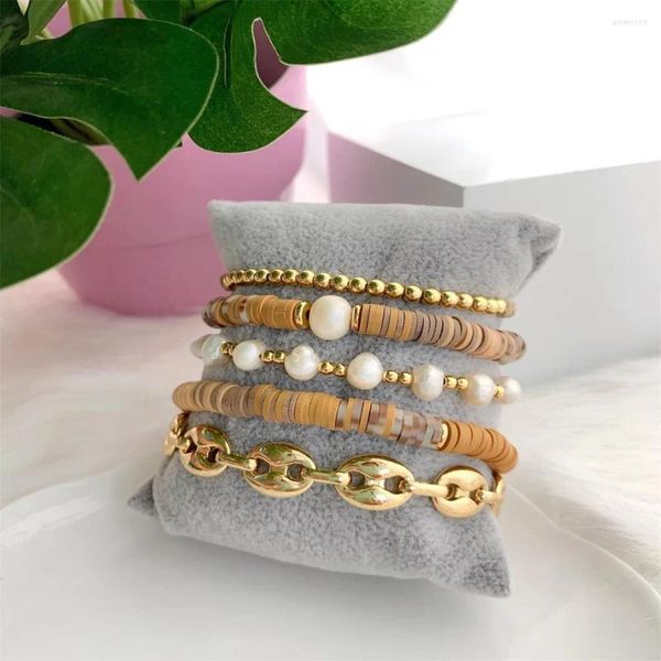 Strand HERLOOK Maillard bijoux pile Bracelet pour femmes vraie perle naturelle Heishi couleur or chaîne Bracelets cadeau