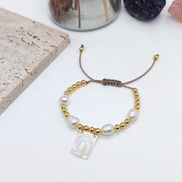 Strand Herlook Virgin María brazalete Joyería al por mayor para mujeres Pulseras de perlas naturales chapado en oro de alta calidad