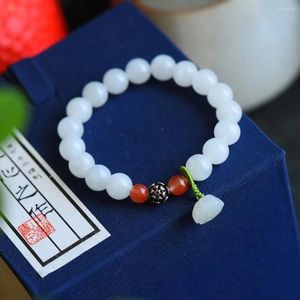 Strand Hetian Jade 10 mm ronde kralenarmband met lotuspeulornamenten 9407 #