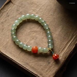 Hebra de Jade Hetian de 6 a 7mm, círculo único DIY para mujer con pulsera de hilo de flor de loto, joyería de Material de nefrita a mano