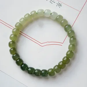 Hebra de Jade Hetian que cambia gradualmente de Color, cadena de mano, cuentas de tipo antiguo, pulsera de Material Qinghai para mujer