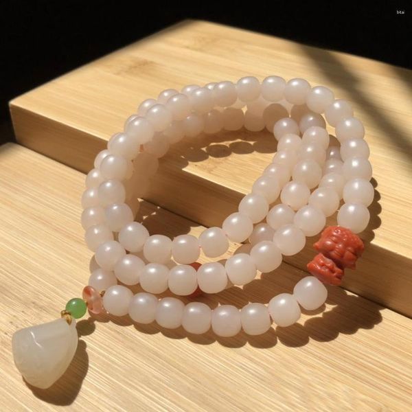 Strand Hetian Jade Wild Ox Valley Lotus Root Starch 108 Pièces Collier de Perles Galet Blanc Bracelet