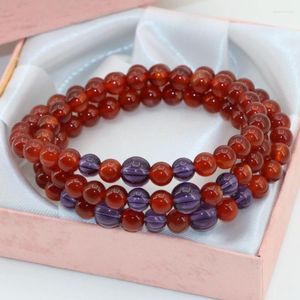 Strand High Grade 3 Rangées 6mm Perles Rondes Naturel Rouge Agat Cornaline Onyx Pierre Femmes Élégantes Multicouche Bracelet Charmes Bijoux B2798