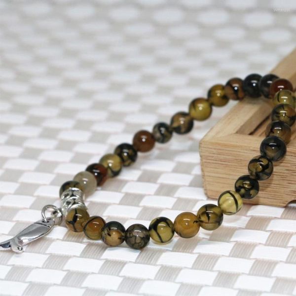 Strand High Grade 6mm Naturel Jaune Dragon Veins Agat Onyx Perlé Bracelet Perles Rondes Femmes Fabrication de Bijoux 7.5 pouces B1984