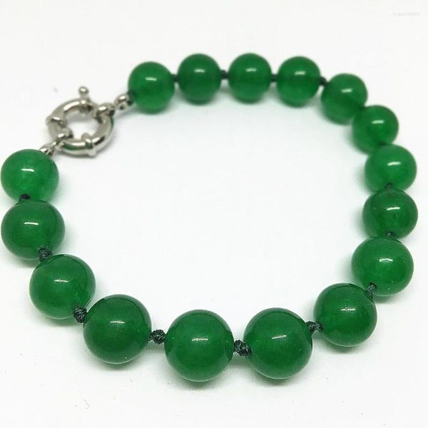 Strand High Grade Malaysia Green 8 10 12mm Fashion Jades Calcedonia Cuentas redondas Unisex Charms Jewelry Makiing Bracelet 7.5inch B1528