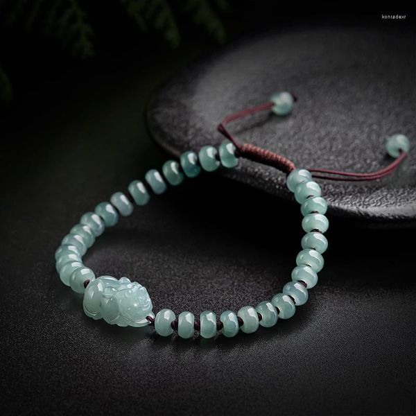 Bracelet Pixiu en pierre de jadéite naturelle de qualité A, brin de haute qualité, tissé à la main, Zhaocai Jade Piqiu, Style pour femmes