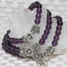 Strand haute qualité romantique 6mm violet cristal galvanoplastie perles rondes bracelets multicouches élastiques cadeaux de luxe fabrication de bijoux B2246
