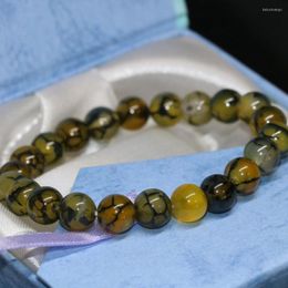Bracelet de haute qualité unisexe Antique mode 8mm veines de Dragon jaune perles de pierre rondes Bracelet fabrication de bijoux 7.5 pouces B2023