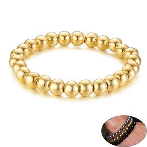 Brin haute poli 8 MM pour hommes mâle or argent couleur noir acier inoxydable Bracelet extensible taille réglable perlé Stra