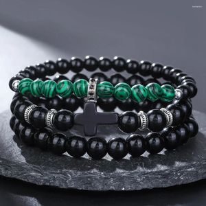 Bracelet de perles de bouddha extensibles en croix noire de haute qualité, ensemble avec chaîne de poignet tibétain paon, cadeau de noël