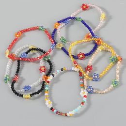 Bracelet élastique en perles de verre de haute qualité pour femmes, fait à la main, fleur de marguerite, style bohème, perles colorées simples, extensibles