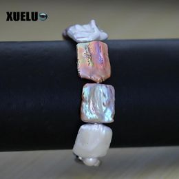 Bracelet de perles d'eau douce naturelles baroques multicolores magnifiques de haute qualité