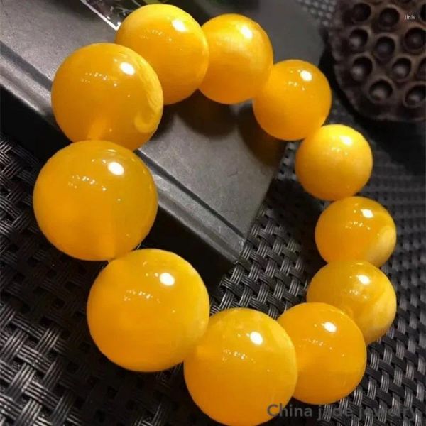 Grand Bracelet élastique en ambre baltique naturel de haute qualité pour hommes et femmes, perles jaunes en vieille cire d'abeille, accessoires de bijouterie