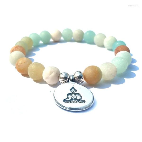 Strand Haute Qualité Pierre Naturelle Lotus Ohm Bouddha Bracelets Mat Amazonite Mala Perles Bracelet De Yoga Réglable Pour Femmes Hommes Bijoux