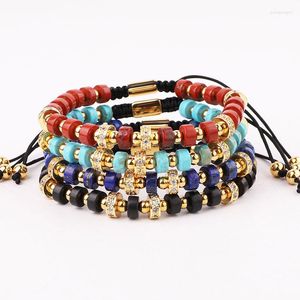 Brin haute qualité pierre naturelle oeil de tigre Turquoise CZ pavé charme perlé tressé luxe macramé amitié Bracelet femmes hommes