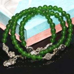 Strand Haute Qualité Conception Originale Multicouche Bracelets 6mm Taiwan Vert Pierre Naturelle Jades Calcédoine Perles Rondes Bijoux B2231