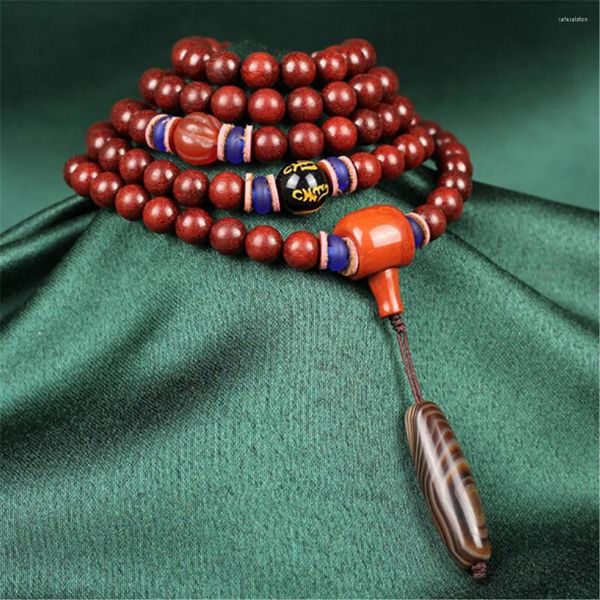 Strand Alta calidad Original Lobular Sándalo rojo Material antiguo Sangre de pollo Fina 108 Mala Bead Cadena de mano Pulsera de oración al por mayor