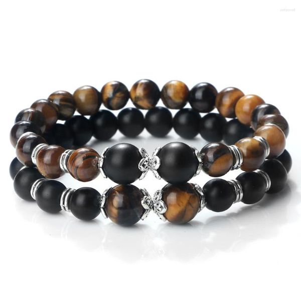 Pulsera de piedra ocular de tigre de alta calidad Hombres de 8 mm Natural negro mate cuentas redondas de yoga pulsera de energía joya pulsera