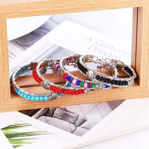 Strand HOCOLE-Pulseras de cuentas de piedra clásicas para mujer, brazaletes con colgantes de hojas de plata tibetanas étnicas, pulsera bohemia, joyería hecha a mano 2024