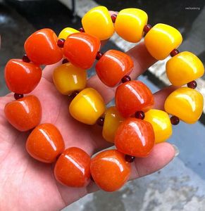 Strand Hoo 18mm HERMOSO ÁMBAR BÁLTICO ROJO Antiguo Certificado de pulsera de cuentas de manzana de cera de abejas