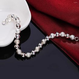 Strand HXH QRX 925 Sterling Silver Retro 8m Sandy Light Beads Bracelet for Women Wedding Engagement Party Bijoux en gros