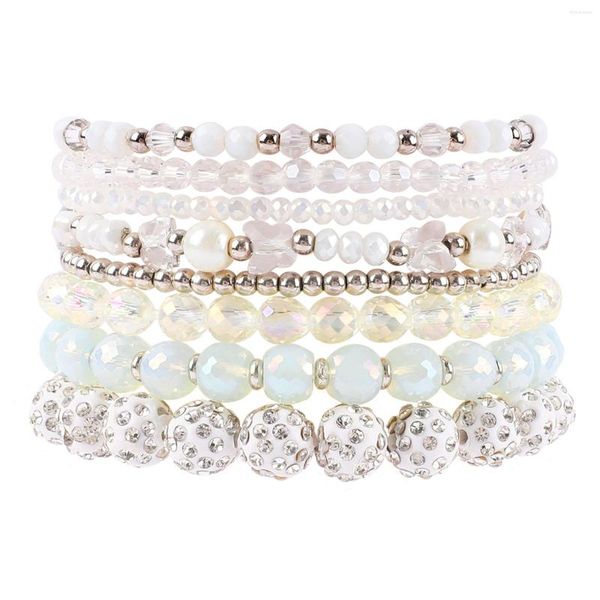 Strand IdeaJoy 8pcs / Set White Beads Bracelet Bohemian Style For Women Geometric Temperament Charming Gift Wholesale