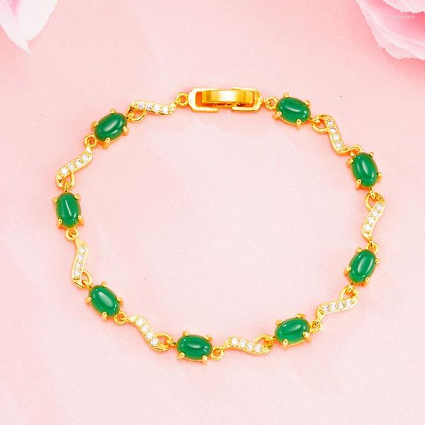 Strand Imitación 18k Color oro Pulsera Brazalete Calcedonia verde Red Red Moda Versátil Rubí Joyería fina Regalos