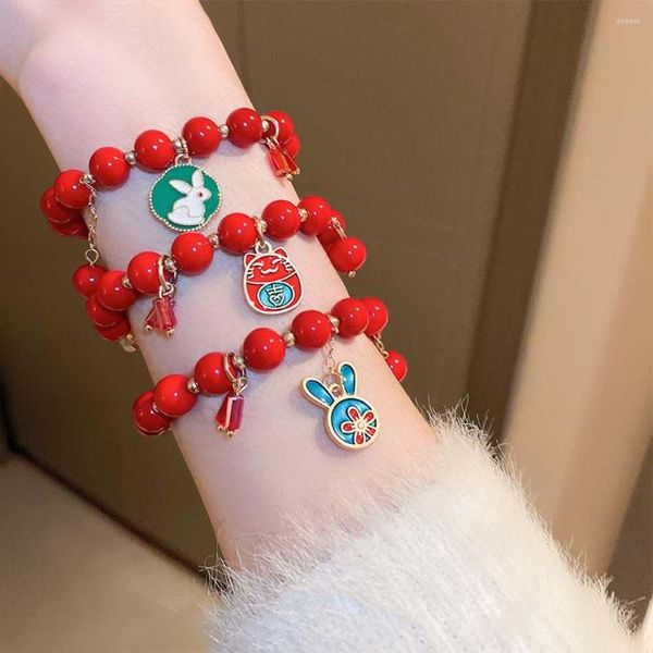 Strand Imitation Agate Bracelet Style Chinois Femmes Rouge Main Corde Perles FU Caractère Charme Amoureux Cadeaux