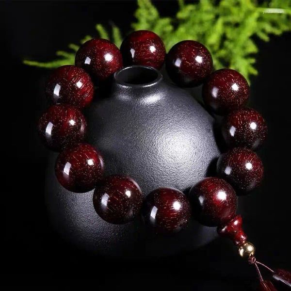 Strand India Golden Spots Pterocarpus Santalinus 2.0 Ébano 1.8 Pulsera Hombre Adorno de Madera