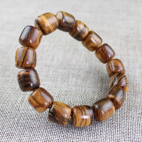 Strand indonésien fleur Qinan en bois main chaîne personnalité baril 15mm journal hommes et femmes évier Bracelet bouddha perle bijoux cadeau