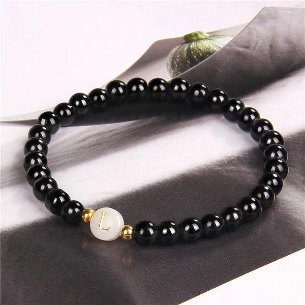 Pulsera con inicial de 26 letras del alfabeto para hombre y mujer, pulsera de identificación con nombre, joyería para parejas, regalos de amistad en blanco y negro, recuerdo