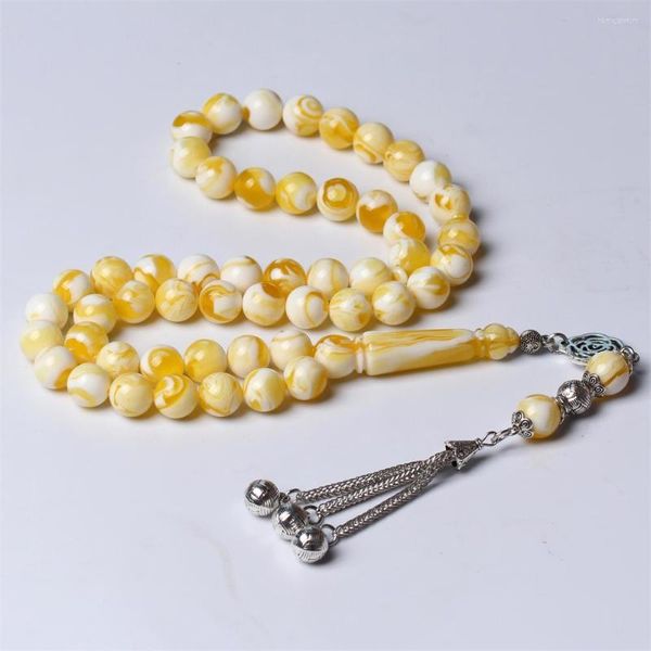 Strand Islamique Tasbih 33 Chapelet Jaune Résine Ambre Tesbih Argent Couleur Métal Gland Musulman Ramadan Cadeau Arabe Perles De Prière