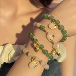 Strand Jade Bead Bracelet Year Of Chinese Zodiac Anillos de mano Colgante Lotus Charms Mujeres Accesorios de joyería