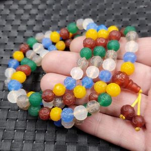 Strand Jade Colorful Agate Round Ripple Beads 108 Bracelet multi-cercle