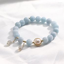 Strand Jade Feather Pearl Aquamarine Freshwater Bracelet Woman Simple Cool Style String Party Sieraden Gift