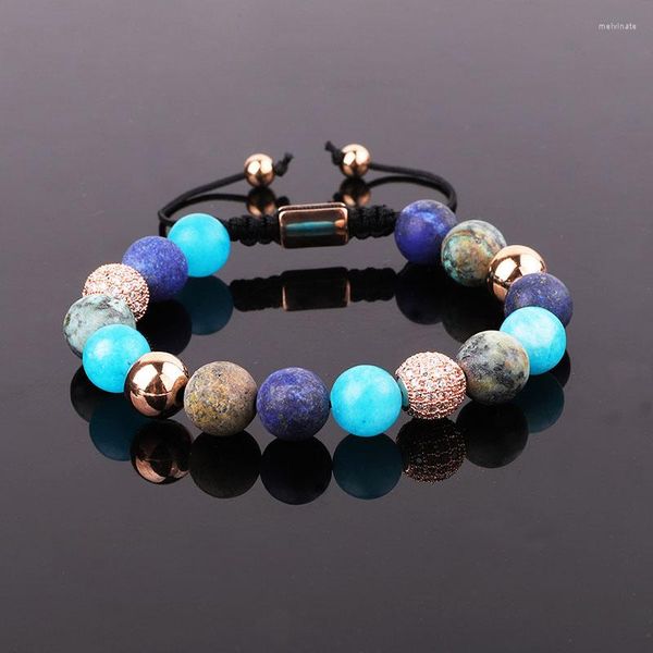 Strand Jaravvi Design 10mm Matte Gemstone Bijoux Bleu Jade Lapis Perles Personnalisé Bracelet D'amitié Pour Les Femmes