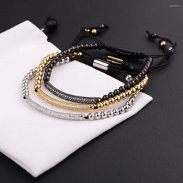 Strand JARAVVI Haute Qualité Hommes Wome Bracelet CZ Pave Tube En Acier Inoxydable Perles Macramé Amitié Bijoux Cadeau