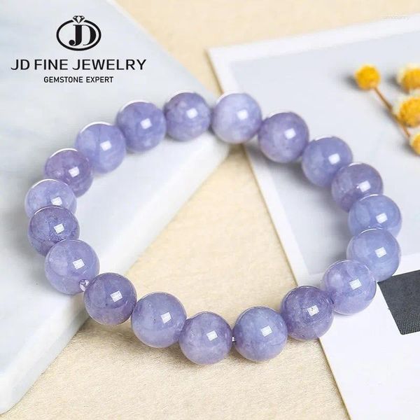 Strand JD Natural Aquamarine Bead Bracelets Fashion Fashion Purple Chalcedony Redonde Stone Elegant Healing Bangles Regalos de pulsera