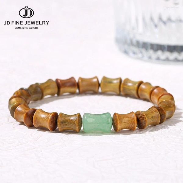 Strand JD Natural Sandalwood Aventurine Forma de bambú Pulseras Mujeres de los brazaletes del estiramiento de la suerte Joya de yoga de yoga