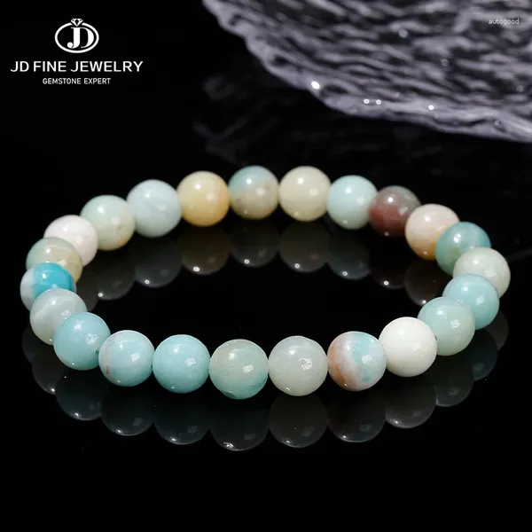 Pulsera de cuentas redondas de amazonita 3A de piedra Natural JD para mujer, cuerda elástica de un solo círculo a la moda, regalo de joyería curativa